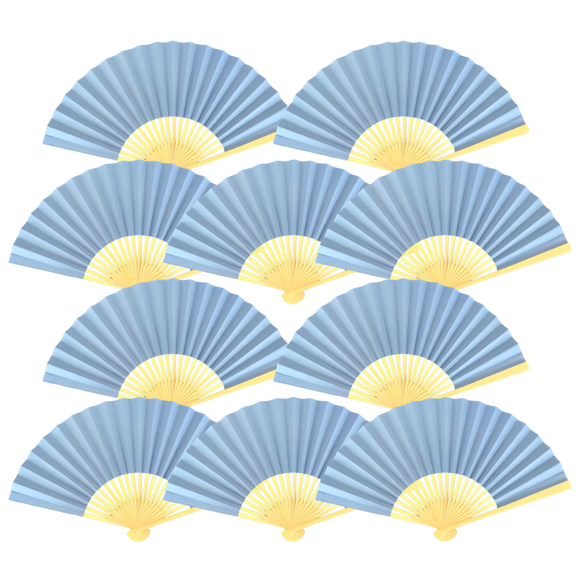 9&quot; Serenity Blue Paper Hand Fans for Weddings, Premium Paper Stock (10 Pack)