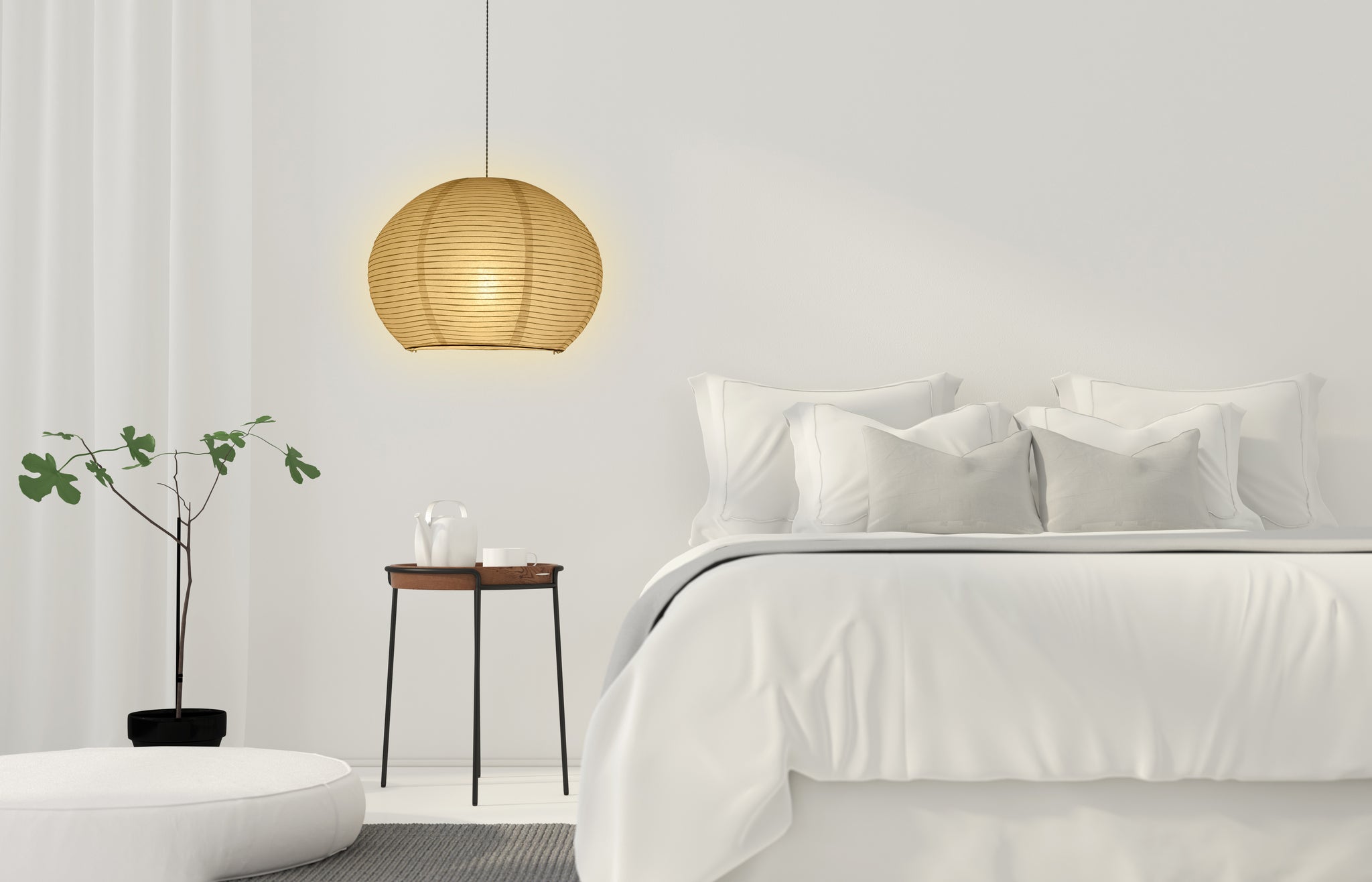 MoonBright Large Spherical Dome Shaped Premium Fine Line Paper Lantern Lampshade White 20 W x 15 H