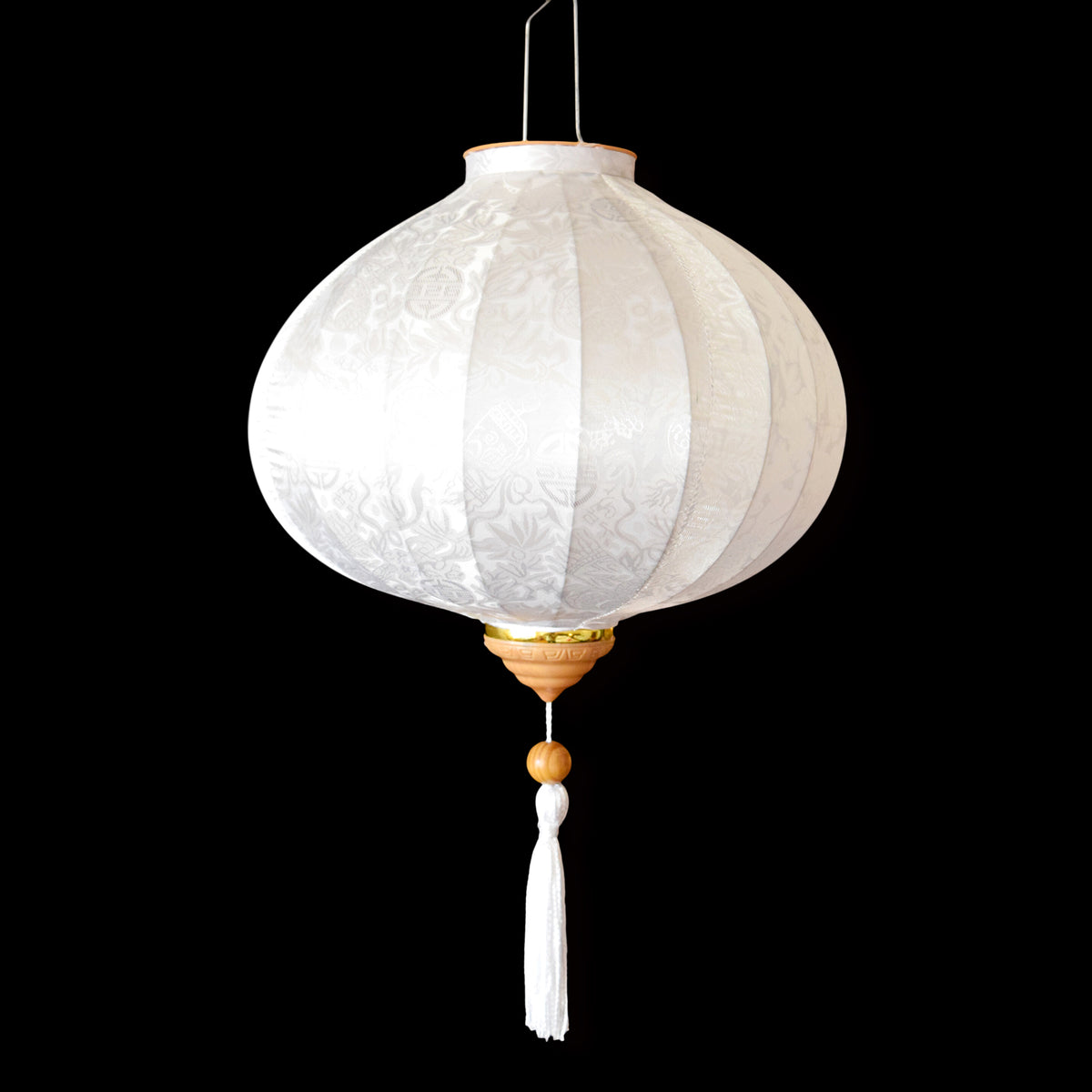 Small White Vietnamese Silk Lantern, Round Shaped