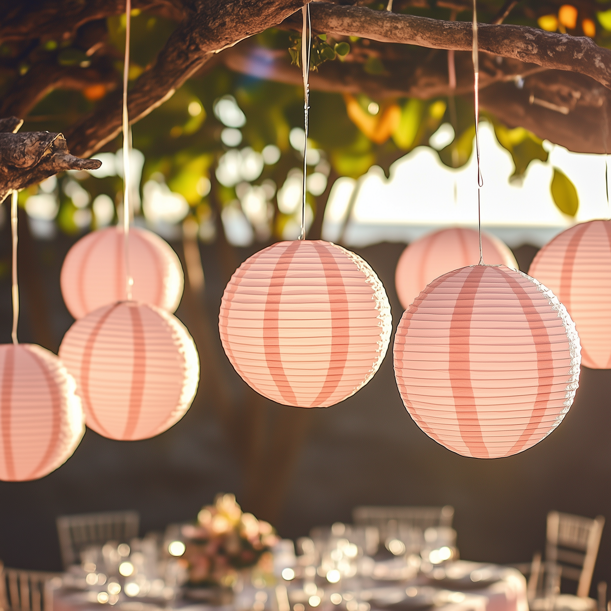 Pink Coral Wedding &amp; Party Decoration Starter Kit – 24 Pink Coral Paper Lanterns &amp; LED Lights | Optional Parasols &amp; Hand Fan Bundle