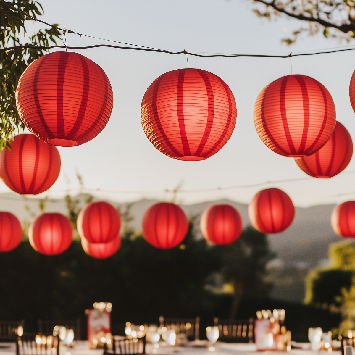 Red Wedding &amp; Party Decoration Starter Kit – 24 Red Paper Lanterns &amp; LED Lights | Optional Parasols &amp; Hand Fan Bundle