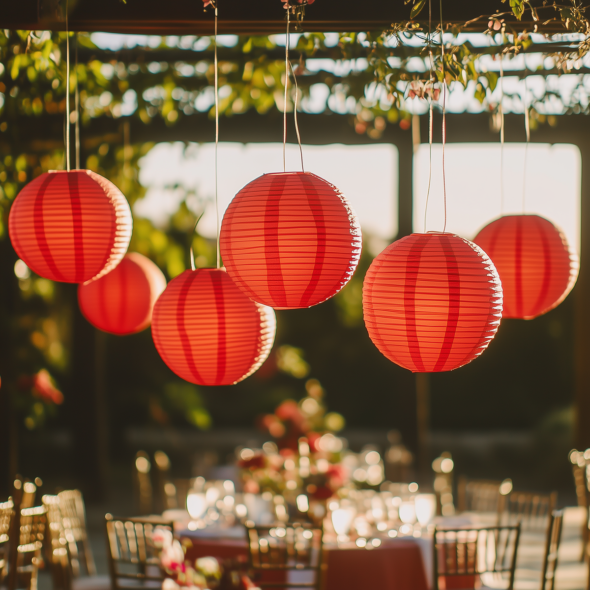 Red Wedding &amp; Party Decoration Starter Kit – 24 Red Paper Lanterns &amp; LED Lights | Optional Parasols &amp; Hand Fan Bundle