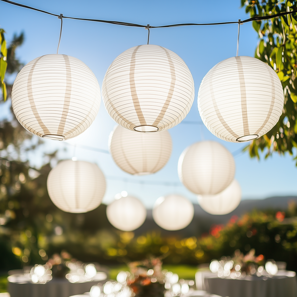 White Wedding &amp; Party Decoration Starter Kit – 24 White Paper Lanterns &amp; LED Lights | Optional Parasols &amp; Hand Fan Bundle