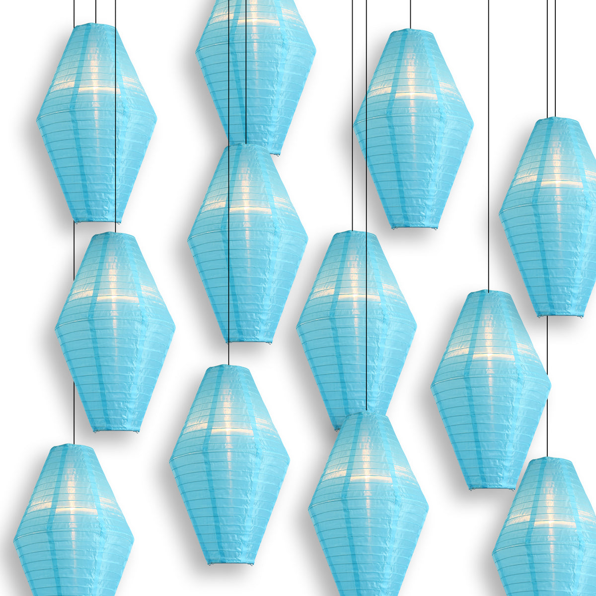 Baby Blue Diamond Unique Shaped Shimmering Nylon Lantern, 12-inch x 19-inch