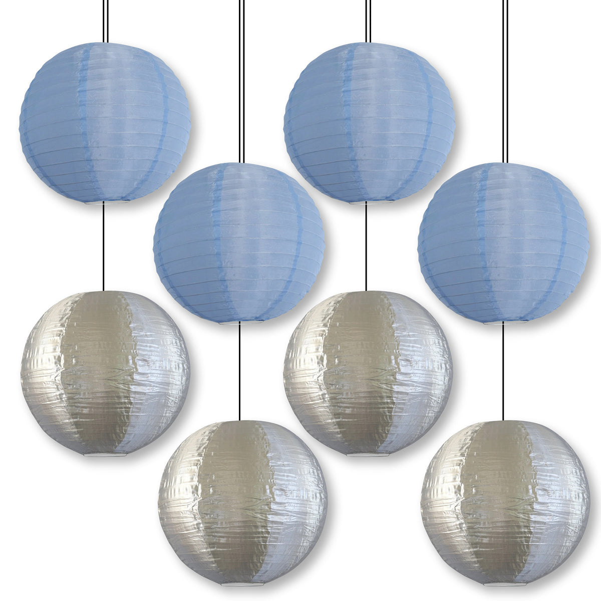 8 PACK | Winter Holiday Nylon Lanterns, Silver Blue Combo Set