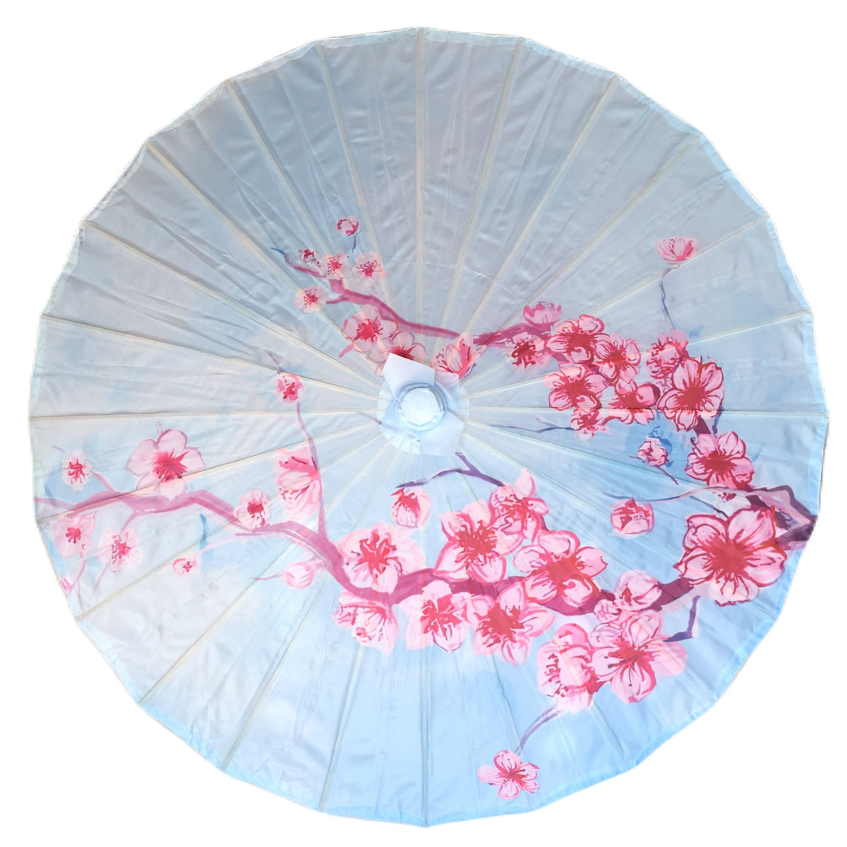 32&quot; Sky Blue Cherry Blossom Nylon Parasol Umbrella with Elegant Handle