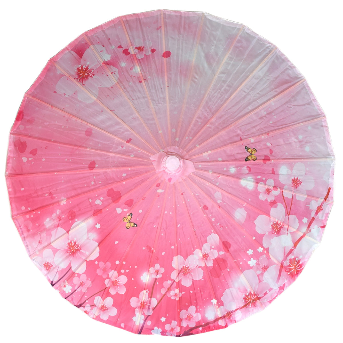 32&quot; Butterfly Pink Cherry Blossom Nylon Parasol Umbrella with Elegant Handle