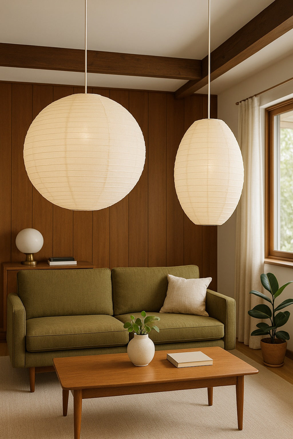 Extra Large Round Linen Fabric Lantern Lampshade, Handcrafted, Durable, White Beige (24"W x 24"H)