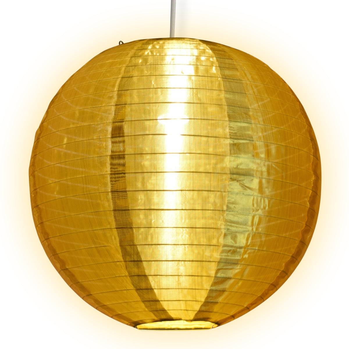 24 Inch Gold Shimmering Nylon Lantern, Even Ribbing, Durable, Hanging