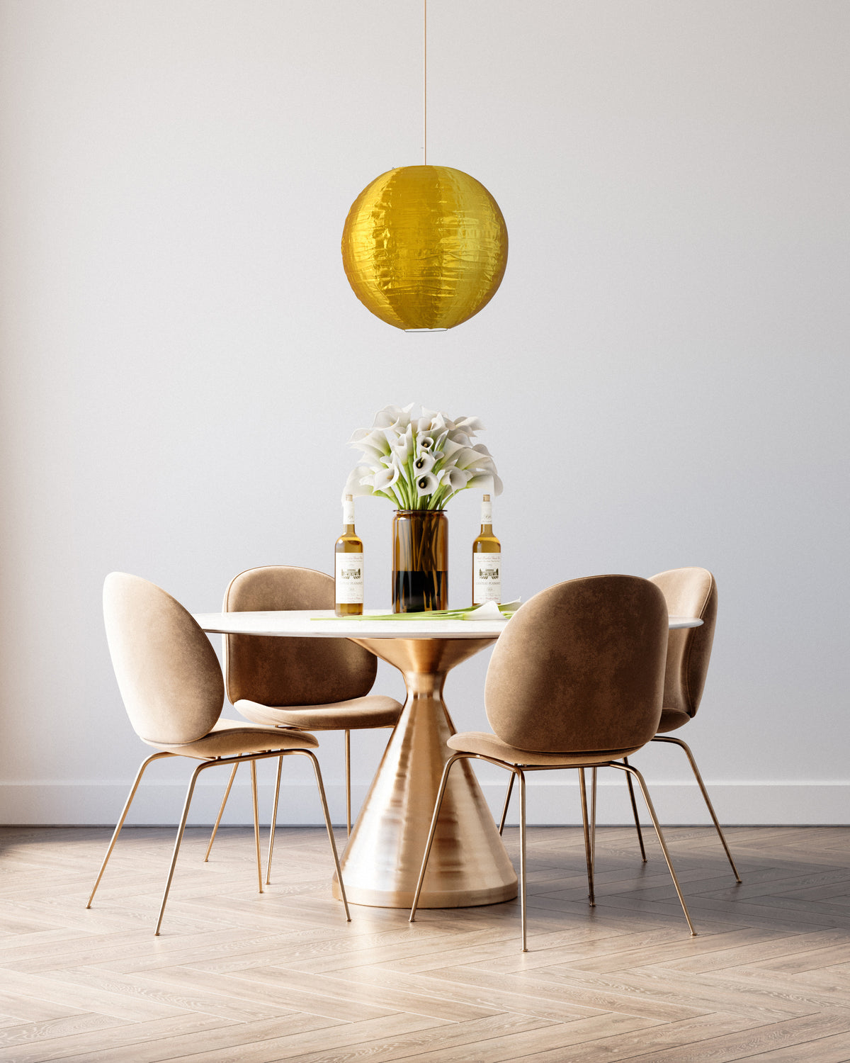 24 Inch Gold Shimmering Nylon Lantern, Even Ribbing, Durable, Hanging