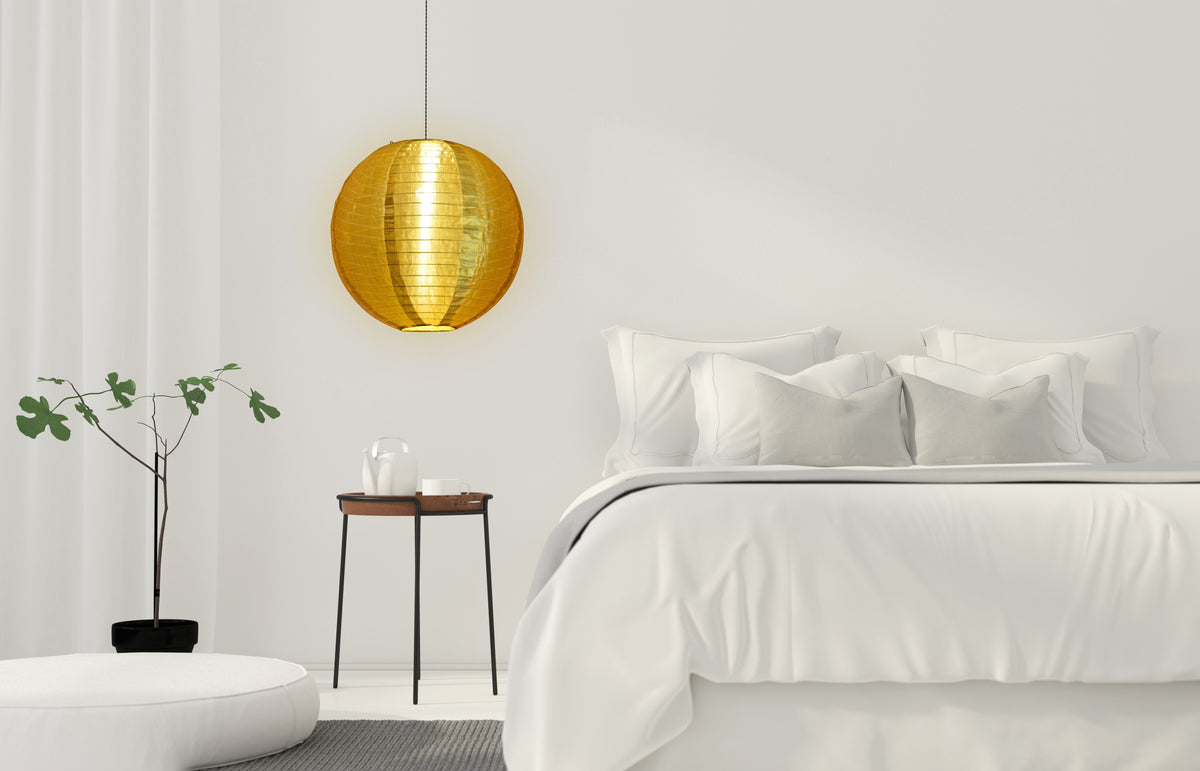 24 Inch Gold Shimmering Nylon Lantern, Even Ribbing, Durable, Hanging