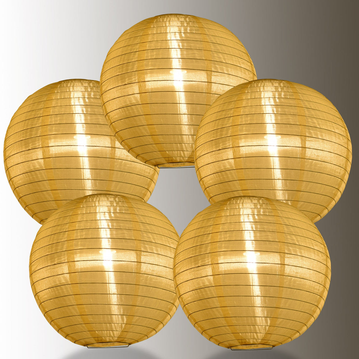 BULK PACK (5) 24&quot; Gold Yellow Shimmering Nylon Lantern, Even Ribbing, Durable, Hanging