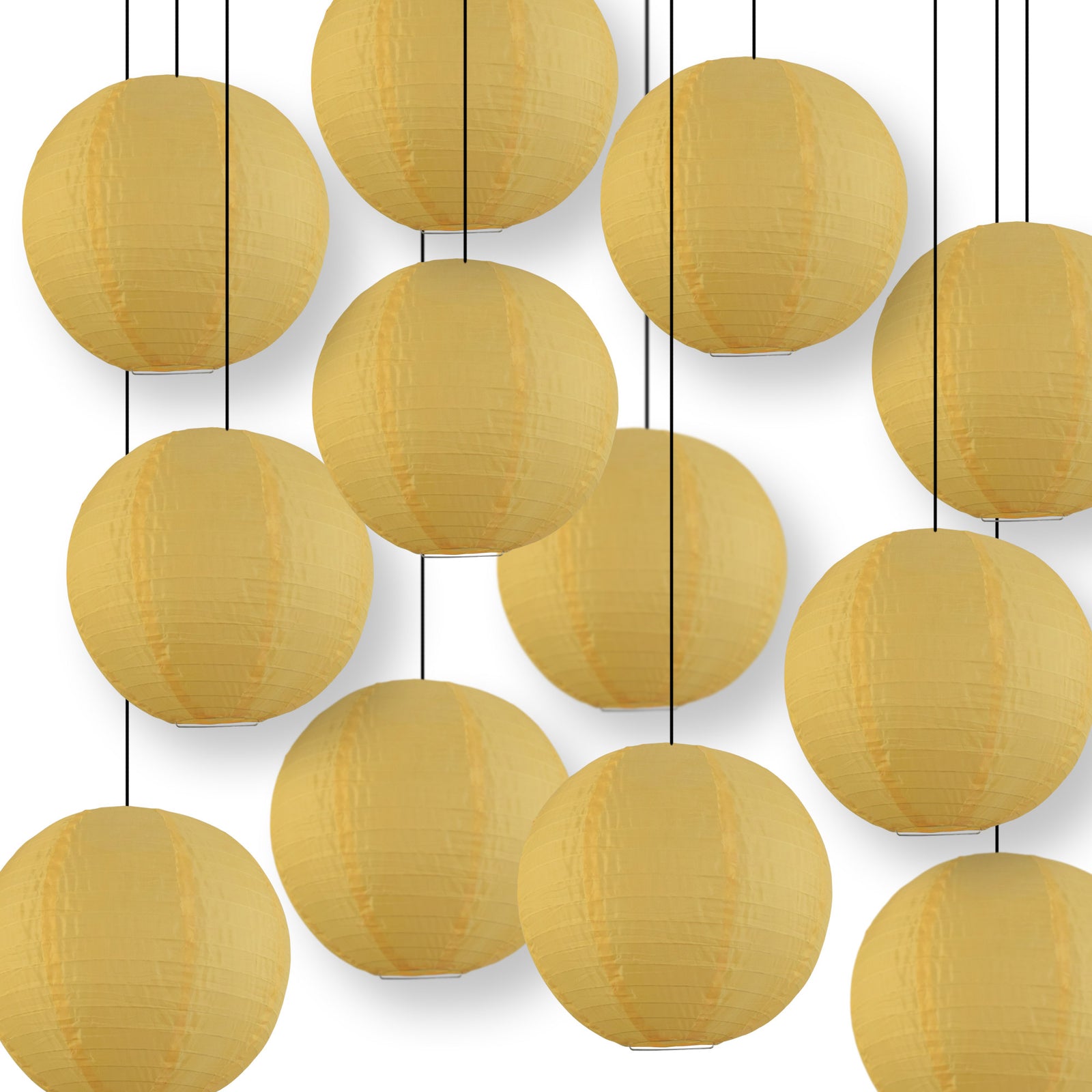 BULK PACK (12) 24" Golden Yellow Shimmering Nylon Lantern, Even Ribbing, Durable, Hanging