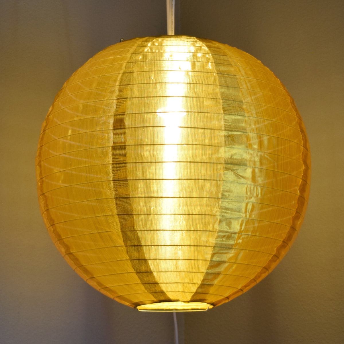 14 Inch Gold Shimmering Nylon Lantern, Even Ribbing, Durable, Hanging