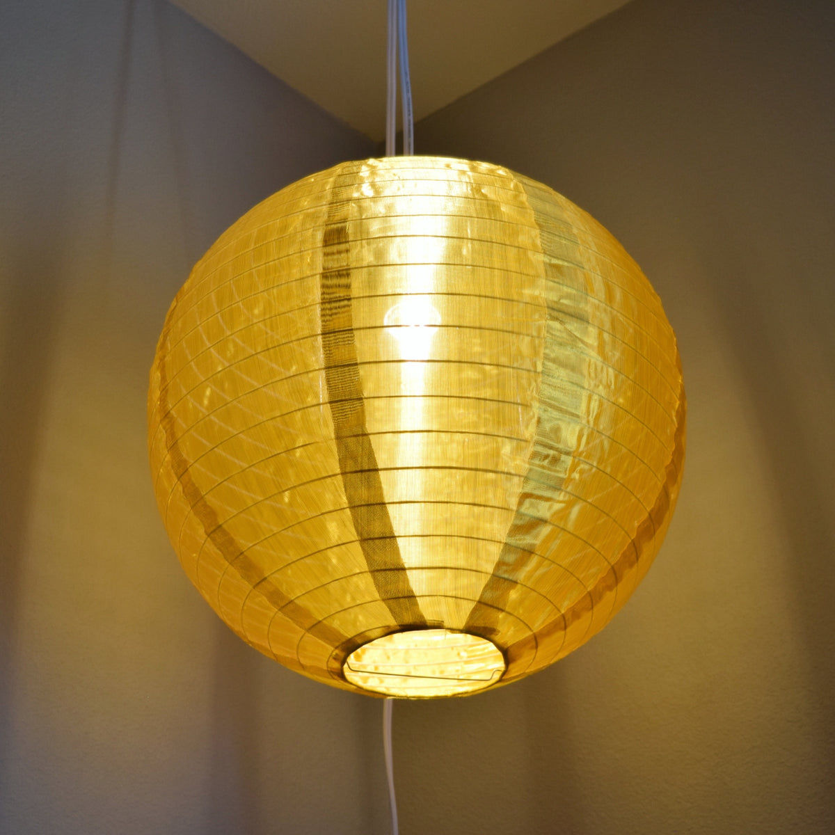 24 Inch Gold Shimmering Nylon Lantern, Even Ribbing, Durable, Hanging