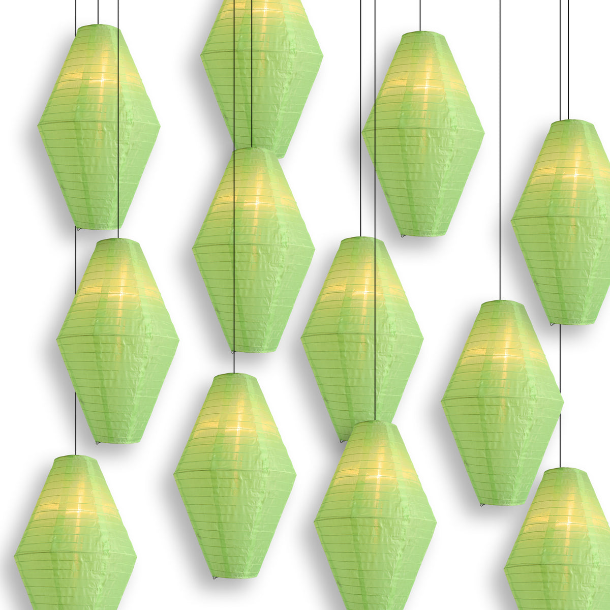 Neon Green Diamond Unique Shaped Shimmering Nylon Lantern, 12-inch x 19-inch