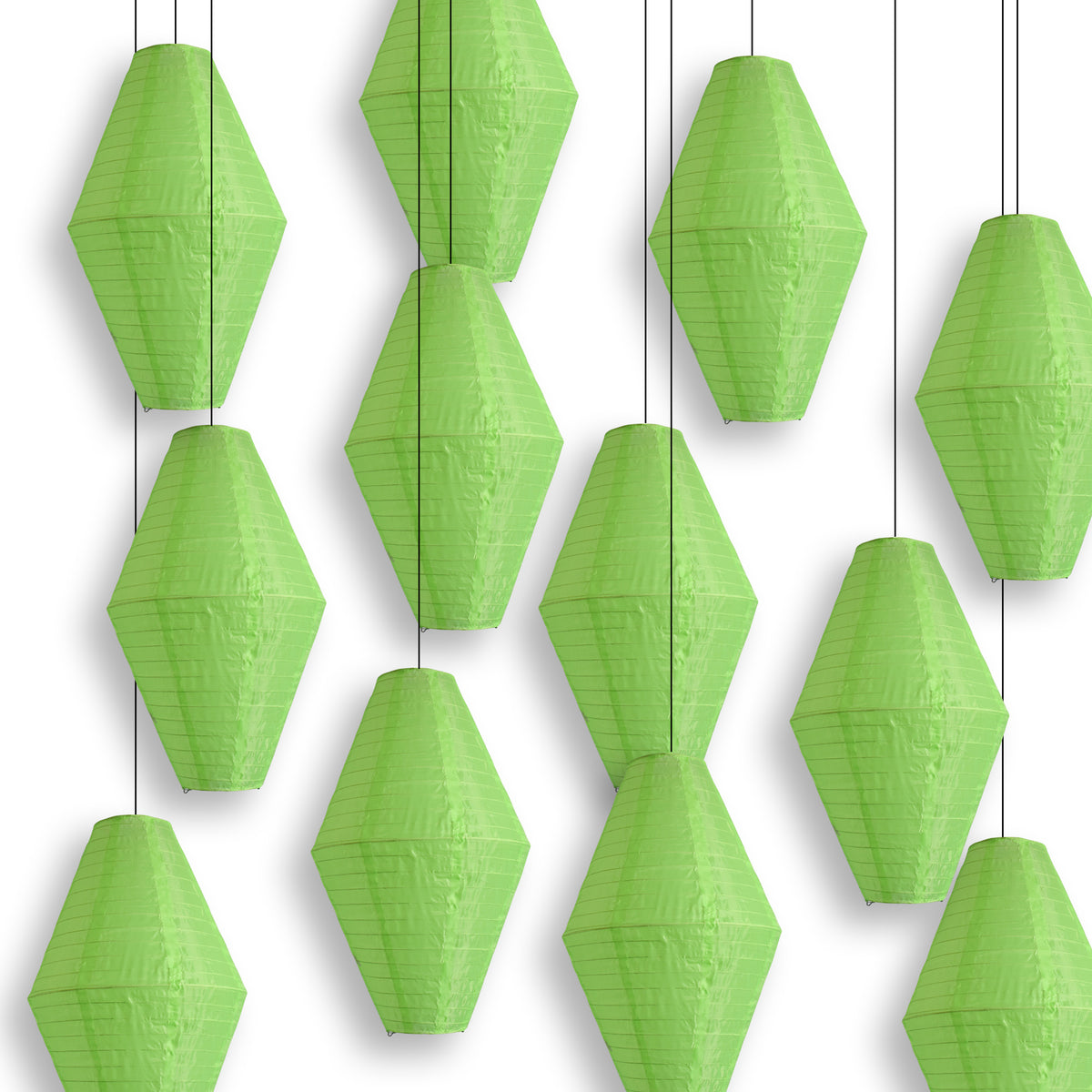 Neon Green Diamond Unique Shaped Shimmering Nylon Lantern, 12-inch x 19-inch