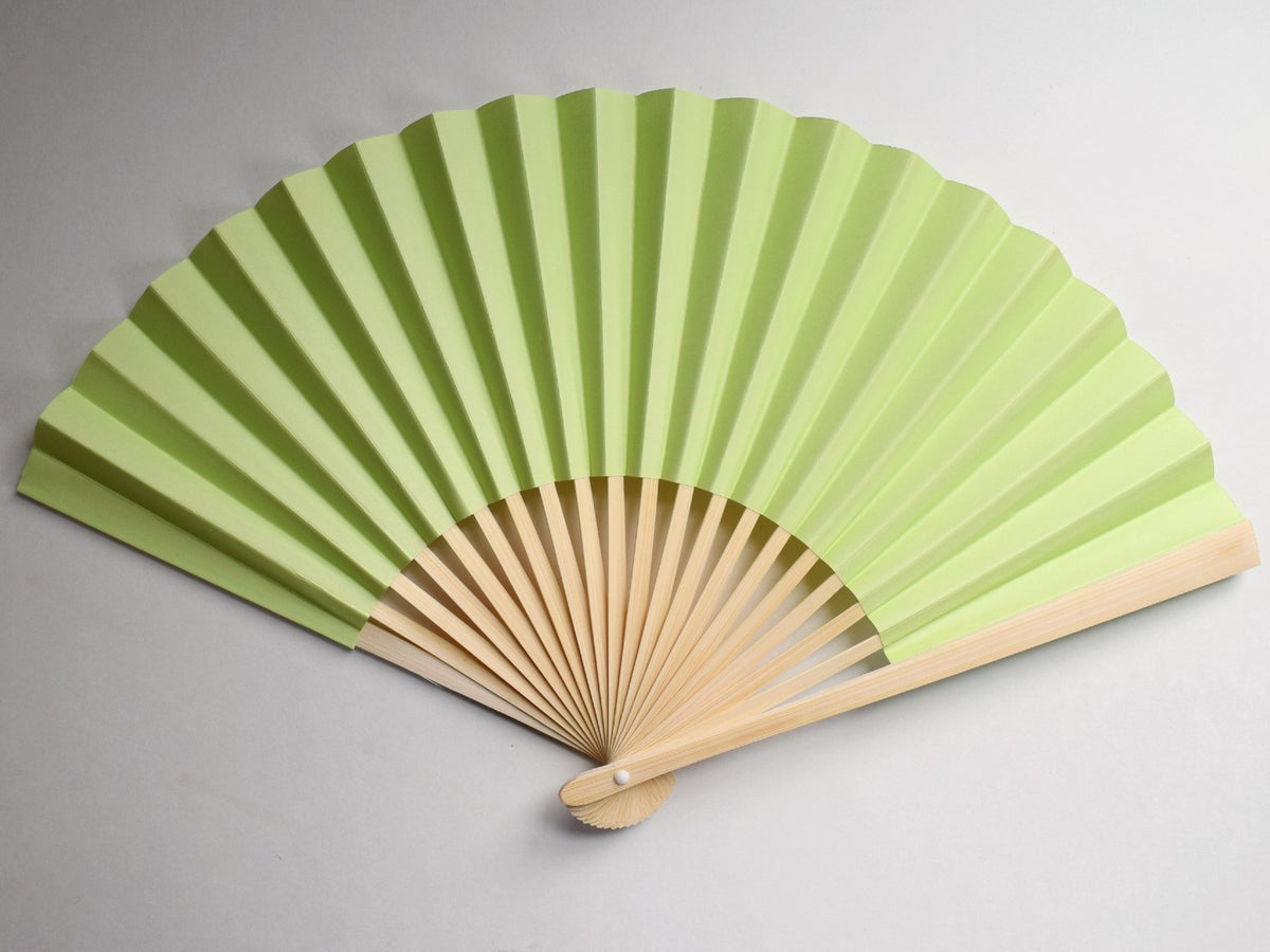 BLOWOUT 9&quot; Light Lime Green Paper Hand Fans for Weddings, Premium Paper Stock (10 Pack)