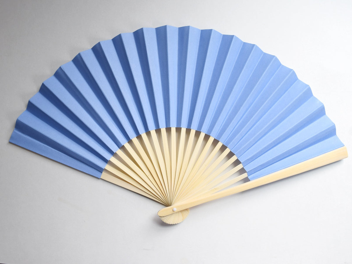 9&quot; Serenity Blue Paper Hand Fans for Weddings, Premium Paper Stock (10 Pack)