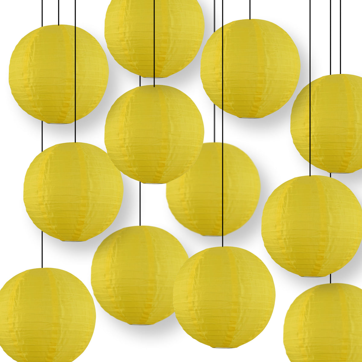 BULK PACK (12) 24&quot; Yellow Shimmering Nylon Lantern, Even Ribbing, Durable, Hanging