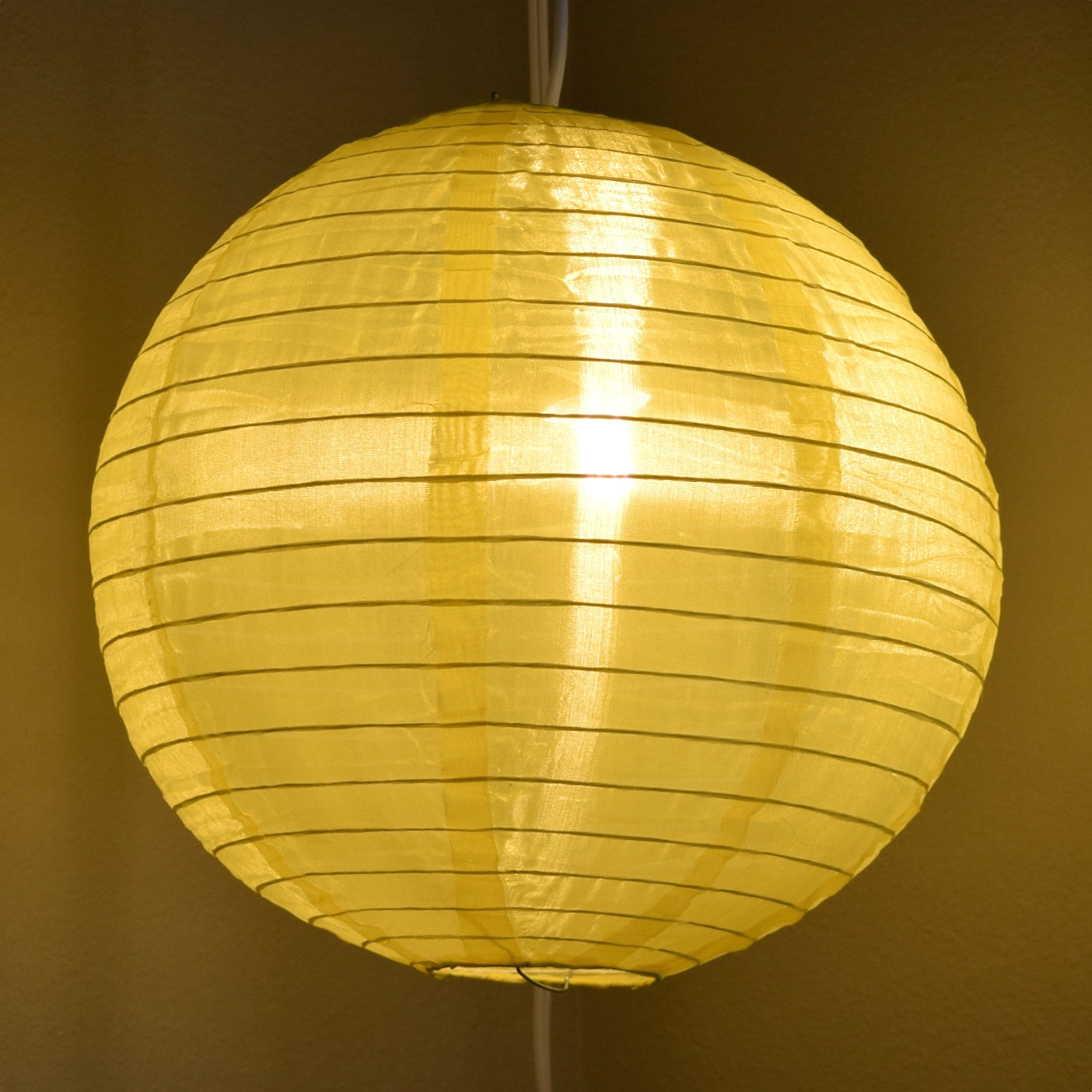 30" Yellow Jumbo Shimmering Nylon Lantern, Even Ribbing, Durable, Dry Outdoor Hanging Decoration