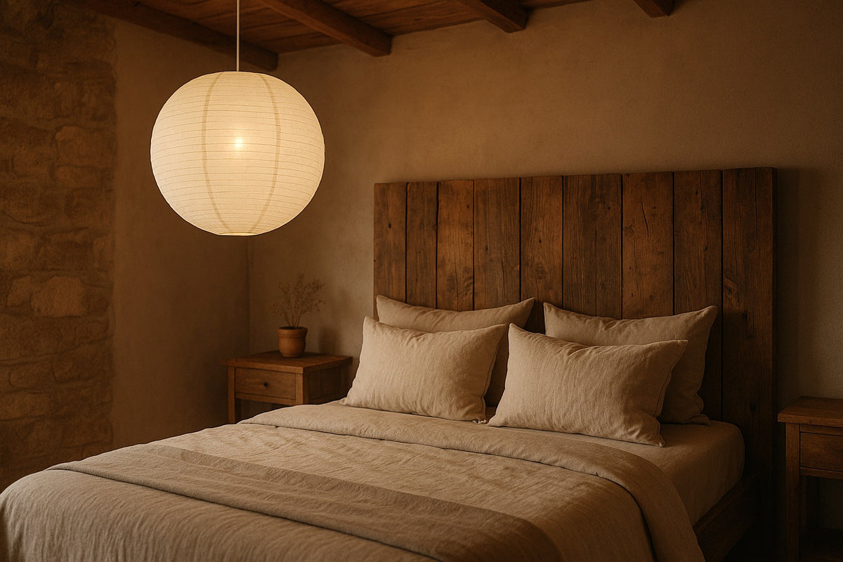 Extra Large Round Linen Fabric Lantern Lampshade, Handcrafted, Durable, White Beige (24"W x 24"H)