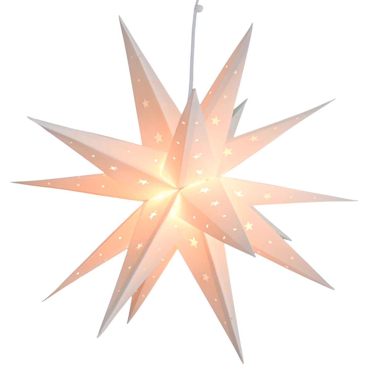 LANTERN + CORD + BULB | 31&quot; White Moravian Weatherproof Star Lantern Light Lamp, Hanging Decoration