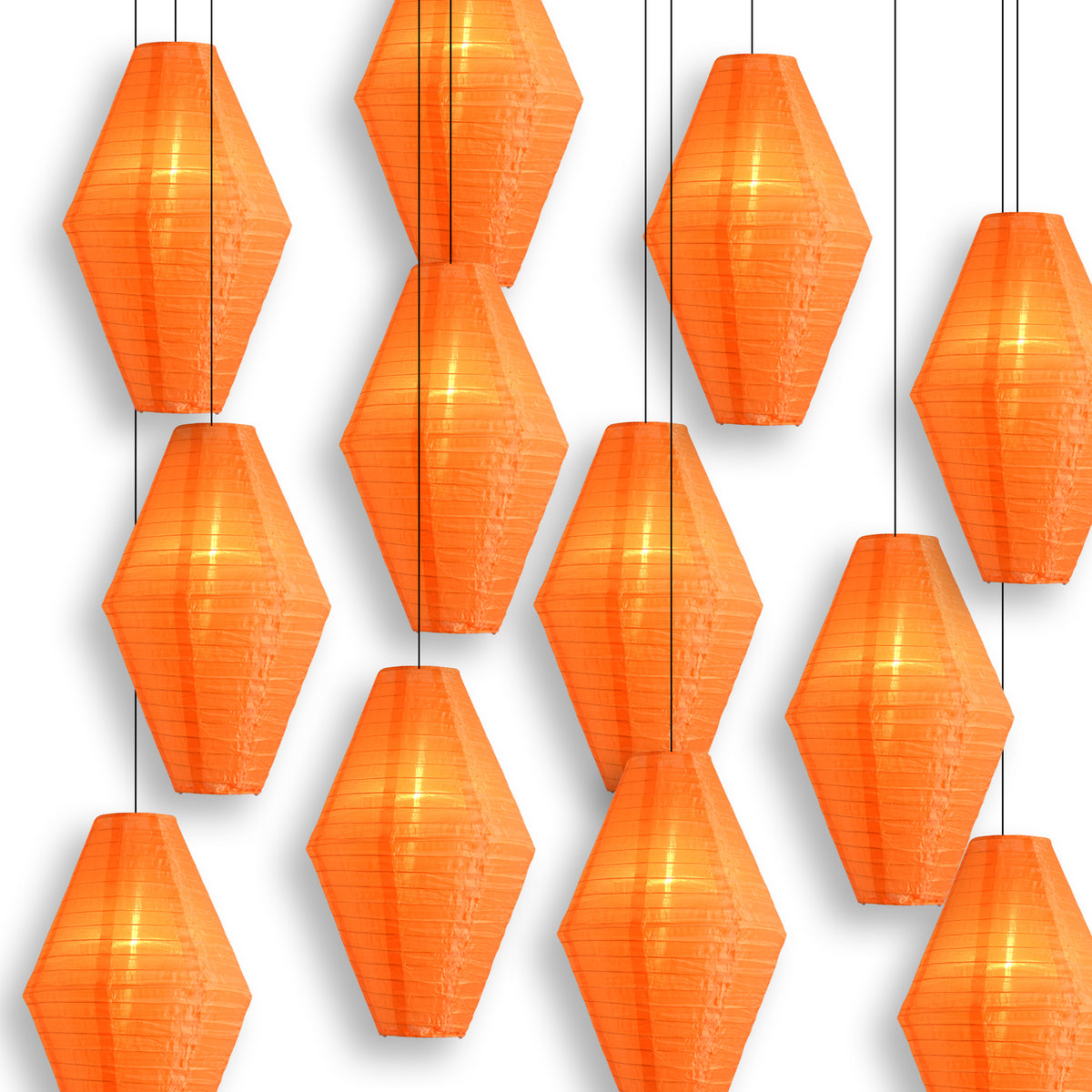 Orange Diamond Unique Shaped Shimmering Nylon Lantern, 12-inch x 19-inch