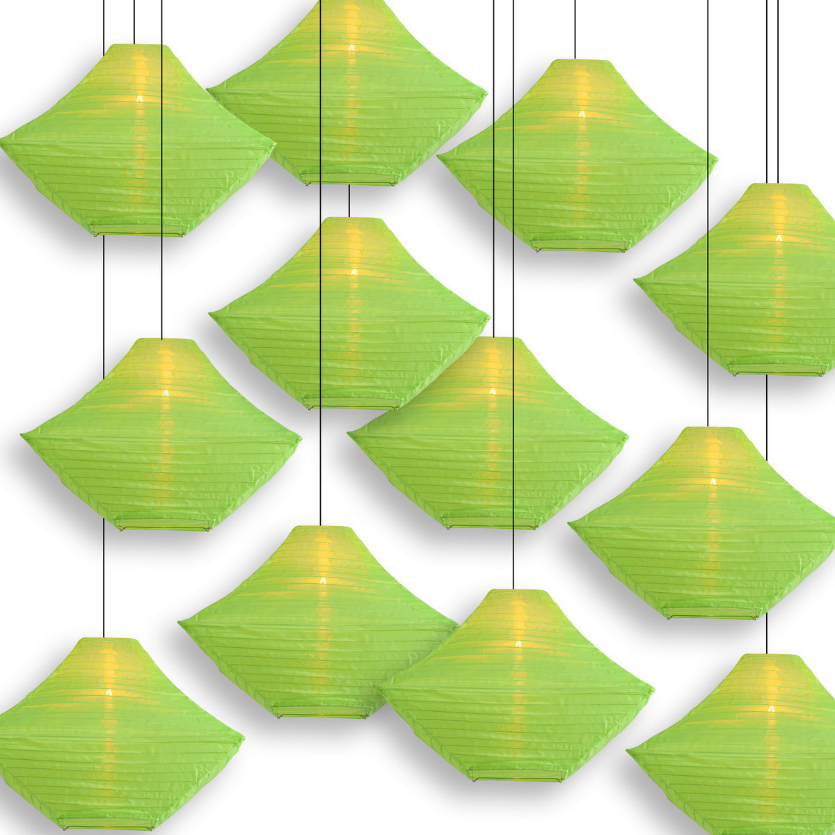 14" Neon Green Pagoda Unique Shaped Shimmering Nylon Lantern