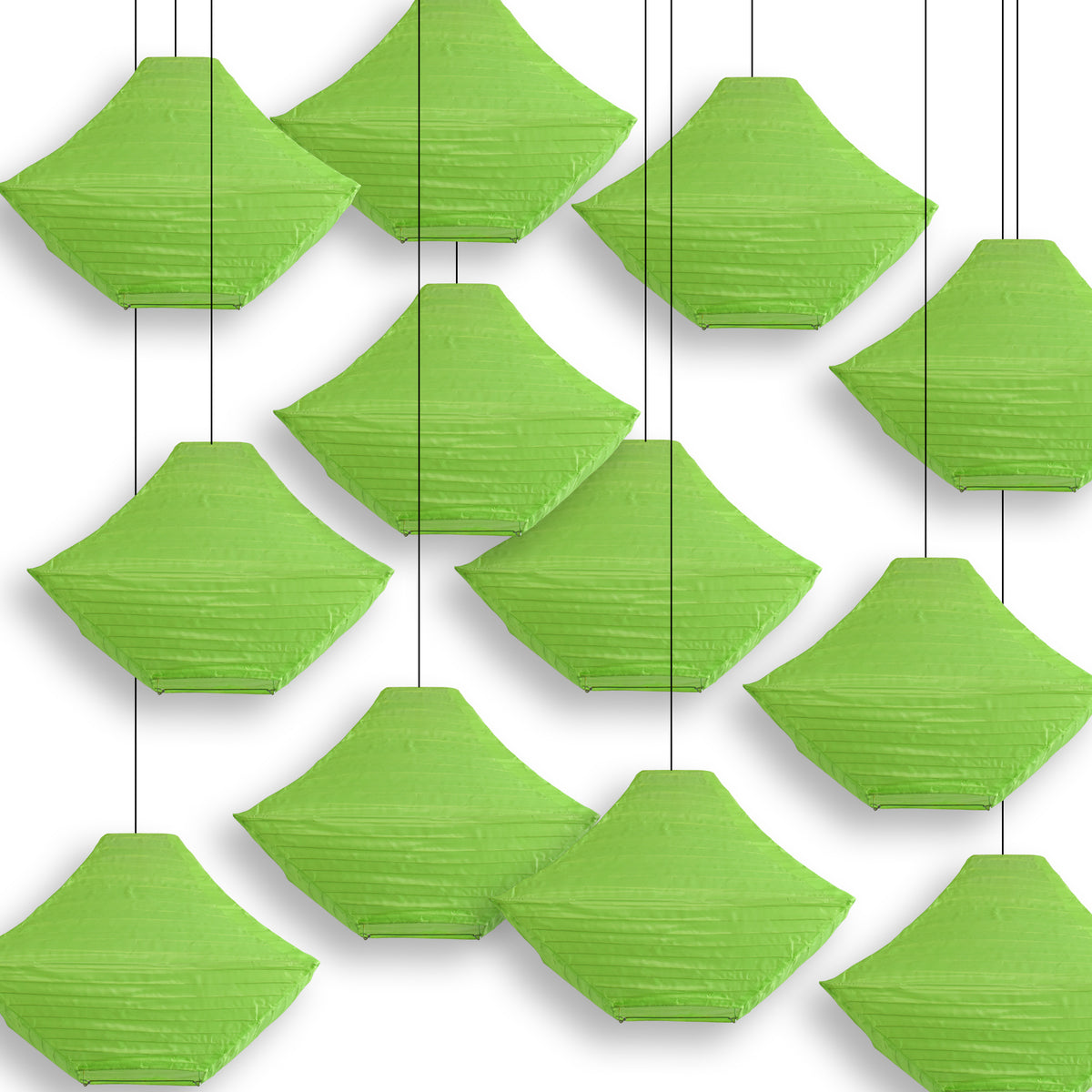 14" Neon Green Pagoda Unique Shaped Shimmering Nylon Lantern