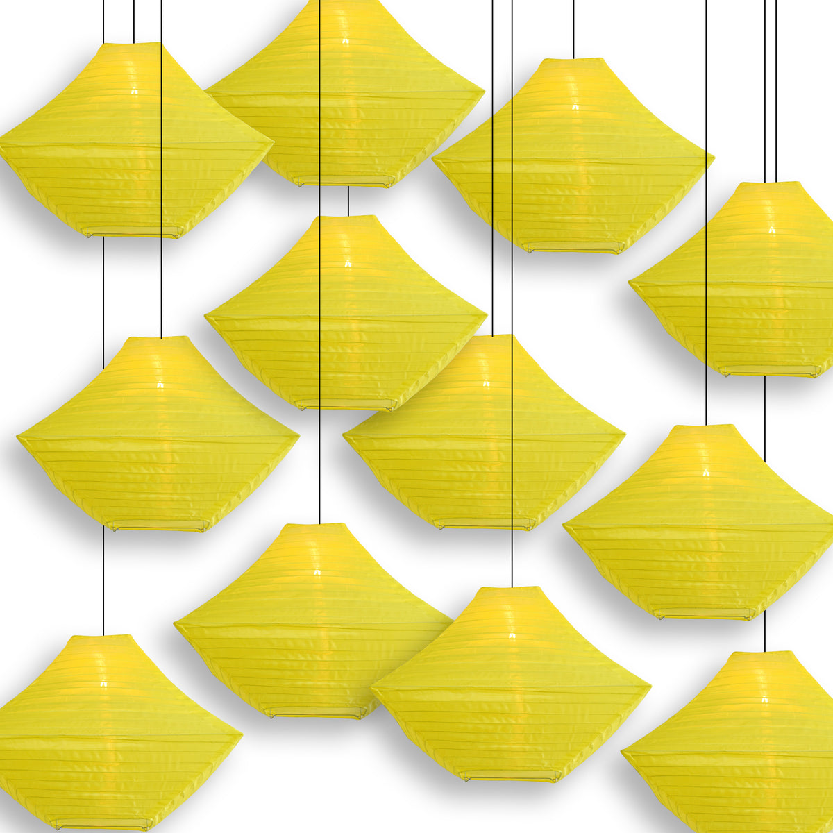 14" Yellow Pagoda Unique Shaped Shimmering Nylon Lantern