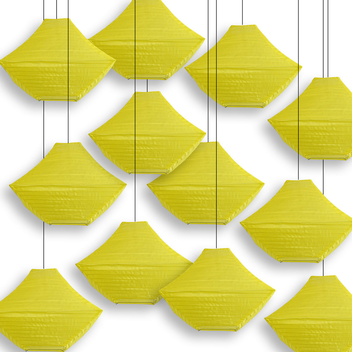 14" Yellow Pagoda Unique Shaped Shimmering Nylon Lantern