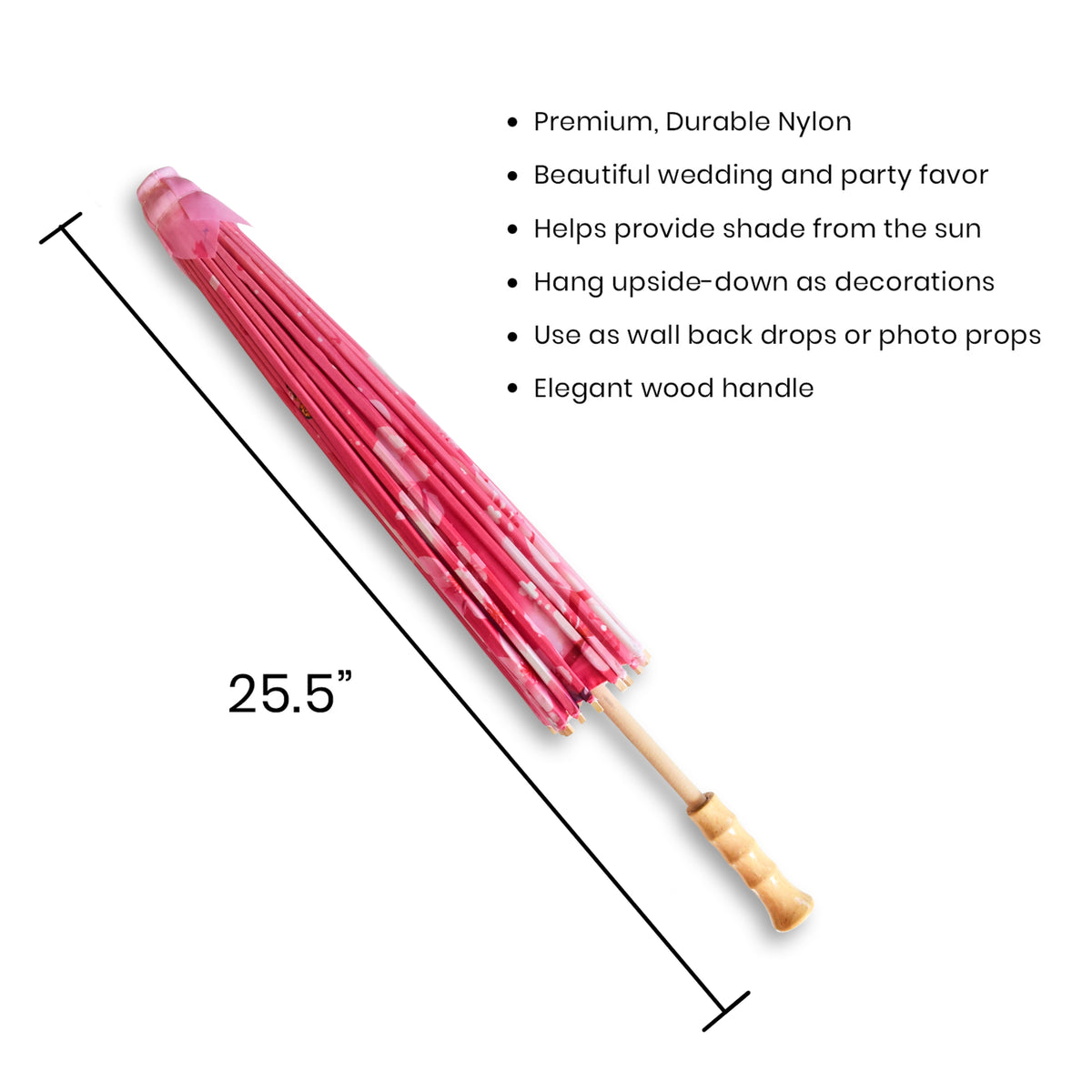 32&quot; Butterfly Pink Cherry Blossom Nylon Parasol Umbrella with Elegant Handle