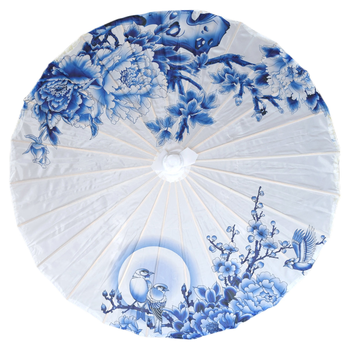 32&quot; Blue Birds Floral Bloom Nylon Parasol Umbrella with Elegant Handle