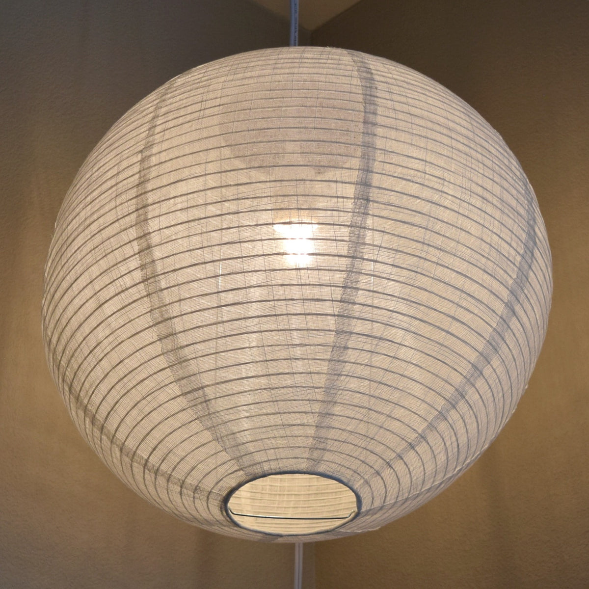 Extra Large Round Linen Fabric Lantern Lampshade, Handcrafted, Durable, White Beige (24"W x 24"H)