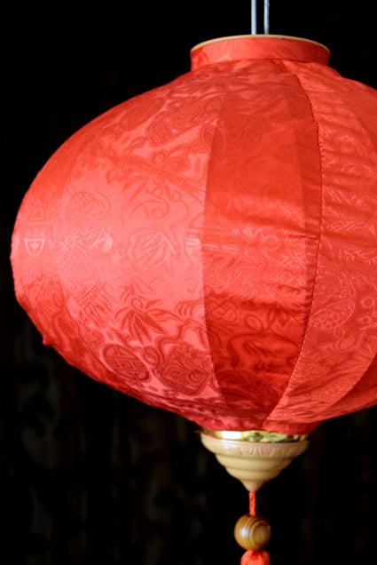 Large Red Vietnamese Silk Lantern, Round Shaped