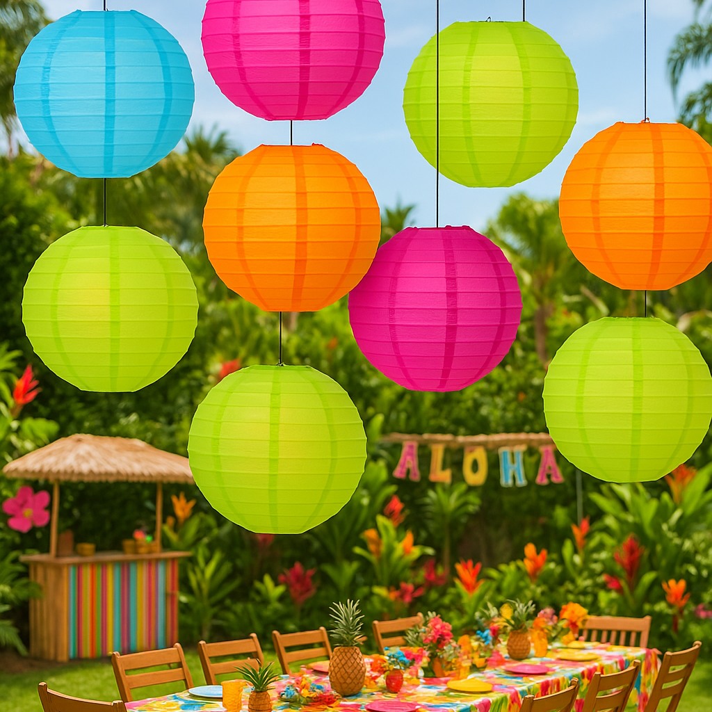 Tropic Garden Even Ribbing Paper Lantern Combo Variety Set (12 PACK) E