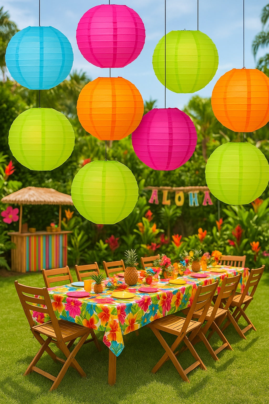 Tropic Garden Even Ribbing Paper Lantern Combo Variety Set (12 PACK) Even Ribbing