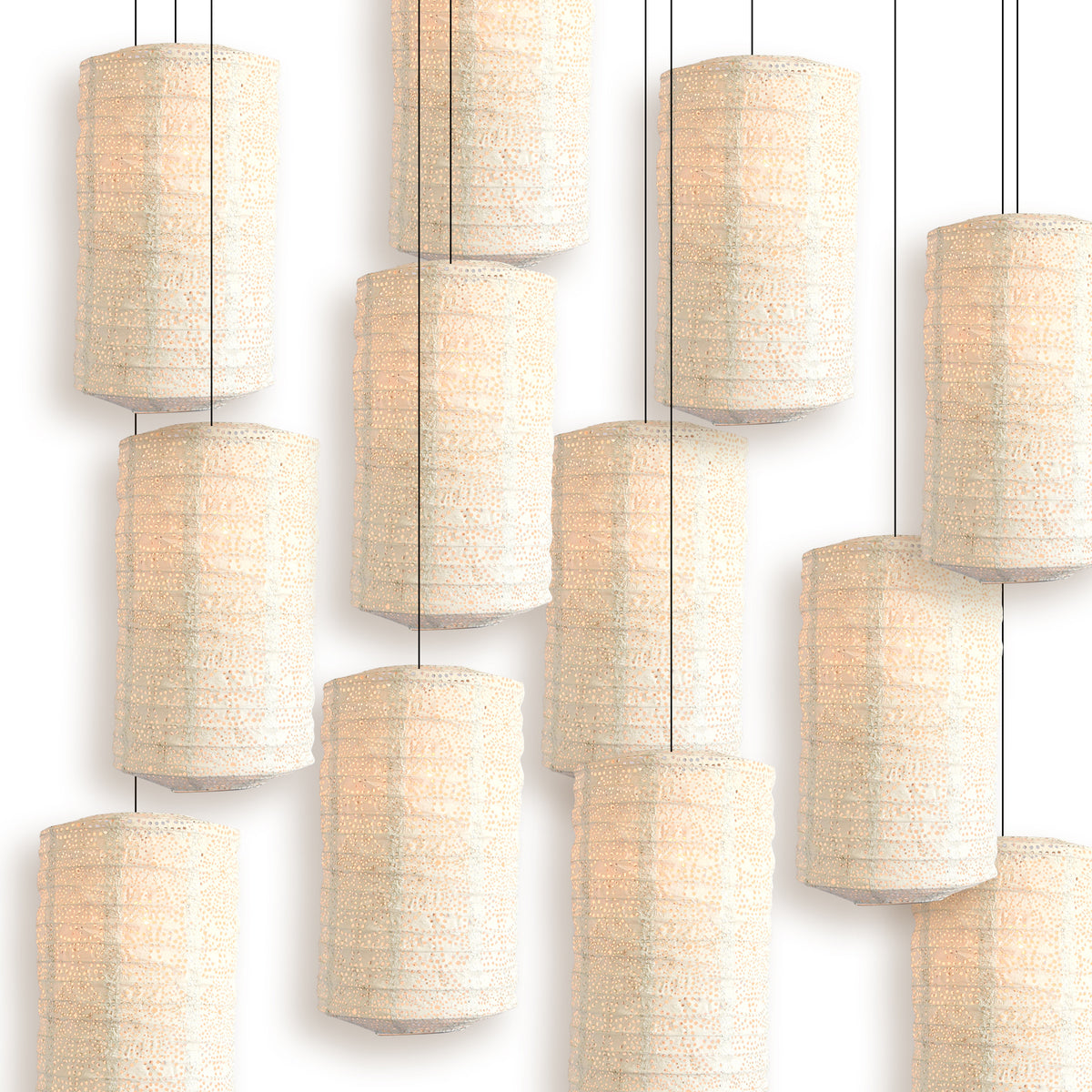 Cylinder Unique Shaped Tyvek Paper Lantern, Extra Durable, White (8"W x 12"H)