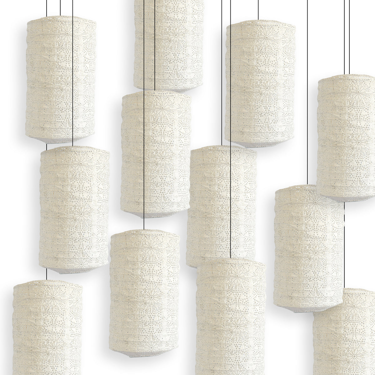 Cylinder Unique Shaped Tyvek Paper Lantern, Extra Durable, White (8"W x 12"H)