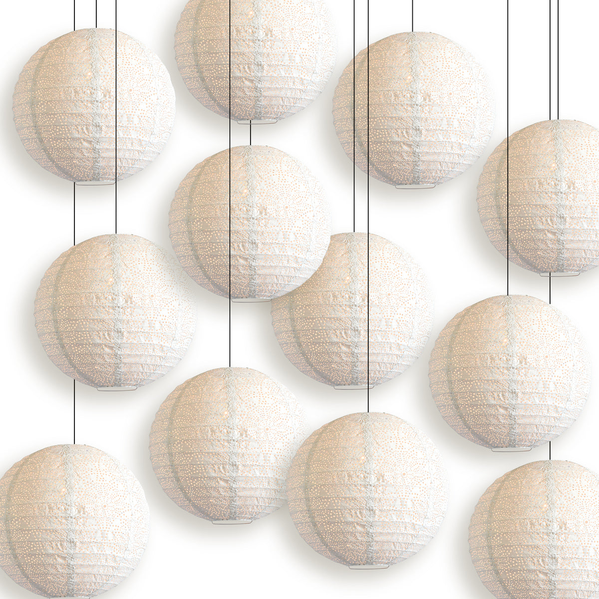 Round Tyvek Paper Lantern, Extra Durable, White (12"W x 12"H)