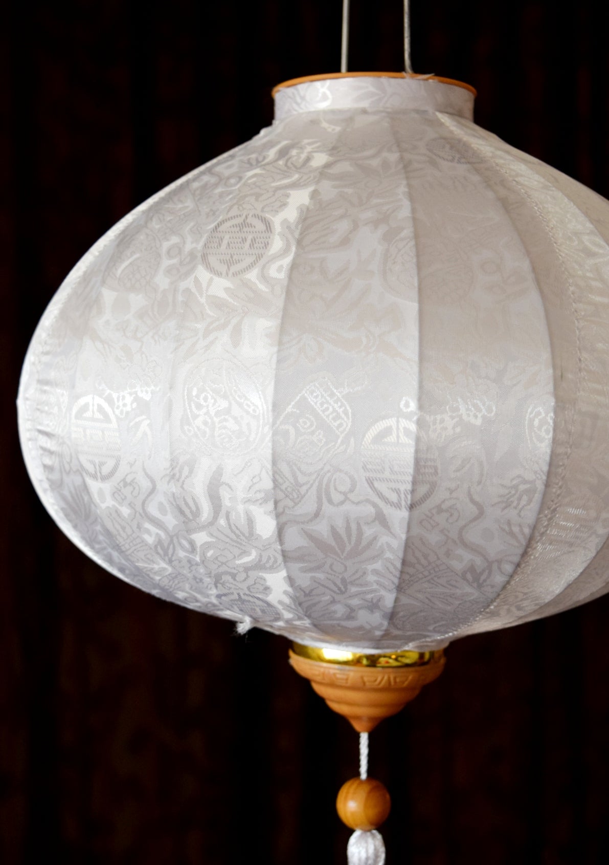 Large White Vietnamese Silk Lantern, Round Shaped