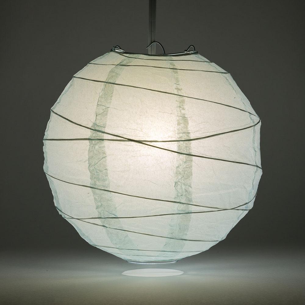 Lit Arctic Spa Blue Round Paper Lantern, Crisscross Ribbing, Chinese Hanging Wedding &amp; Party Decoration