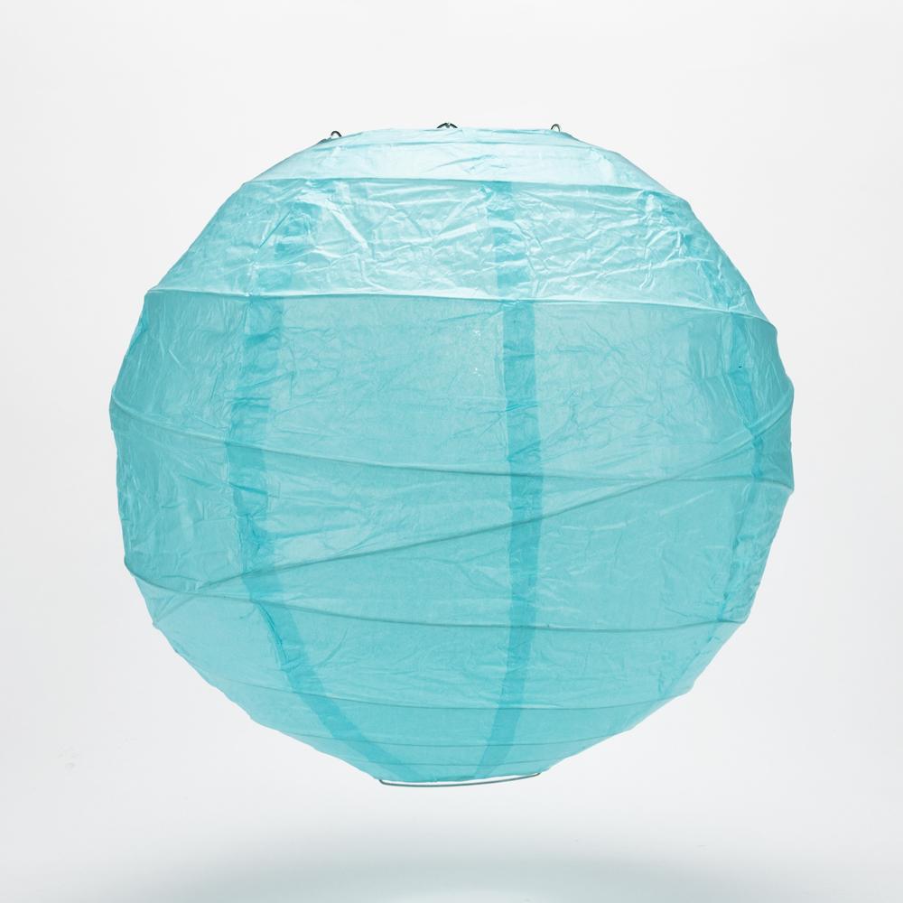 BULK PACK (12) 20&quot; Baby Blue Round Paper Lantern, Crisscross Ribbing, Hanging Decoration