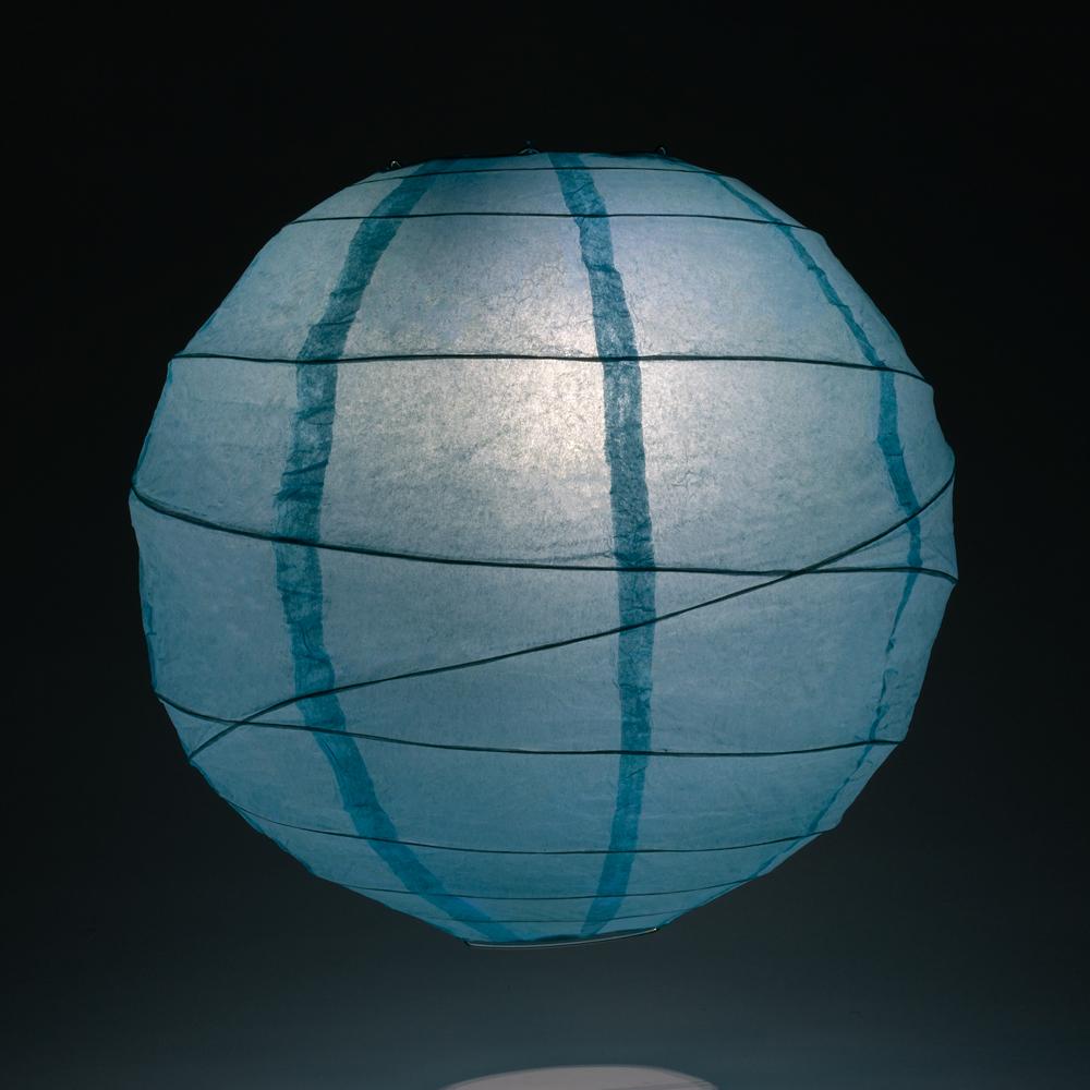 BULK PACK (12) 20&quot; Baby Blue Round Paper Lantern, Crisscross Ribbing, Hanging Decoration