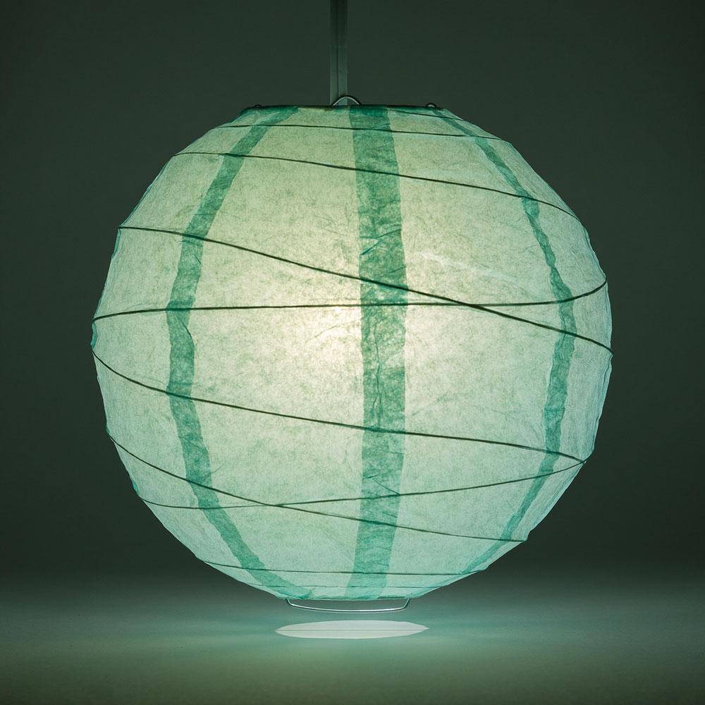 BLOWOUT BULK PACK (5) 20&quot; Cool Mint Green Round Paper Lantern, Crisscross Ribbing, Chinese Hanging Wedding &amp; Party Decoration