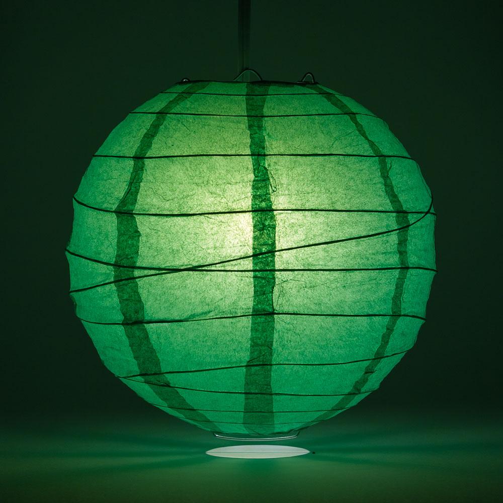 24&quot; Emerald Green Round Paper Lantern, Crisscross Ribbing, Chinese Hanging Wedding &amp; Party Decoration