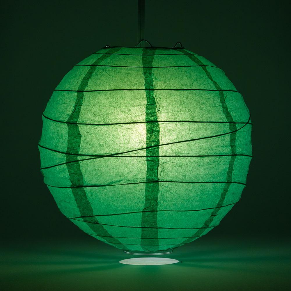 5-PACK 24&quot; Emerald Green Round Paper Lantern, Crisscross Ribbing, Chinese Hanging Wedding &amp; Party Decoration