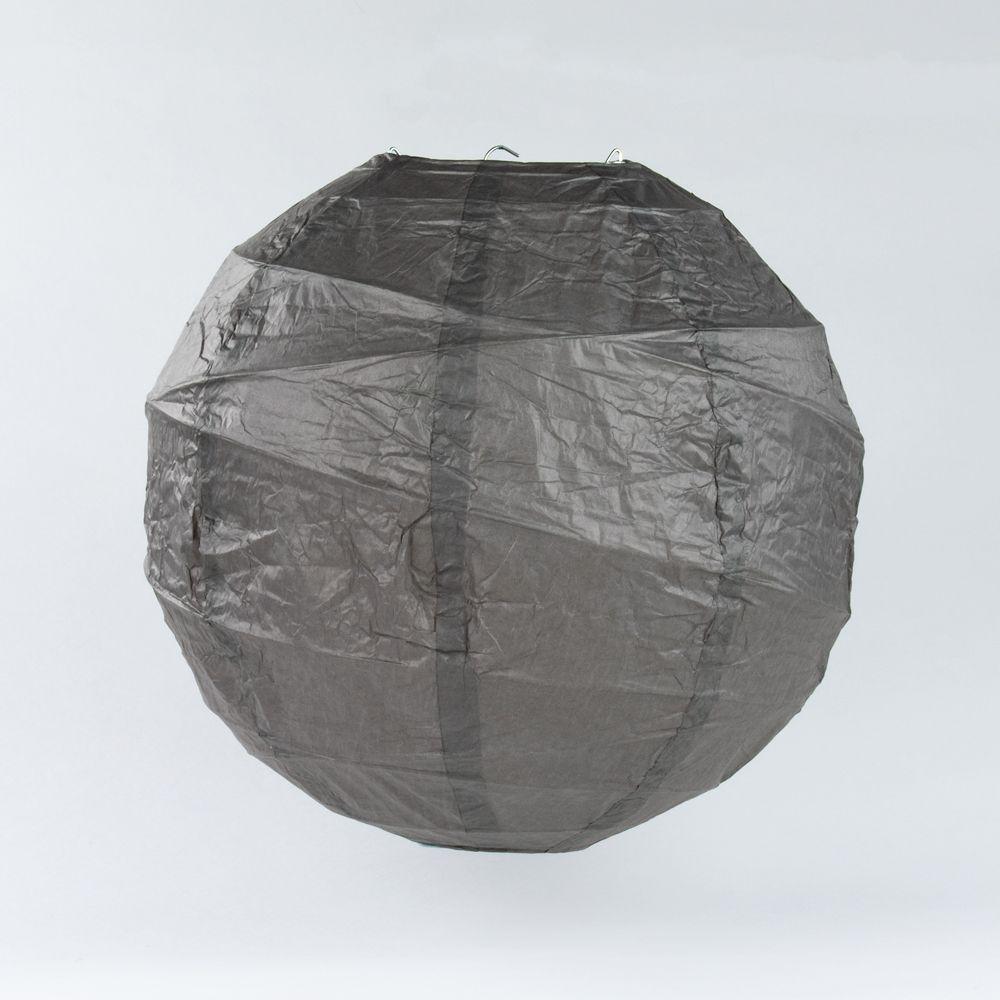 BLOWOUT BULK PACK (12) 16&quot; Driftwood Grey Round Paper Lantern, Crisscross Ribbing, Hanging Decoration