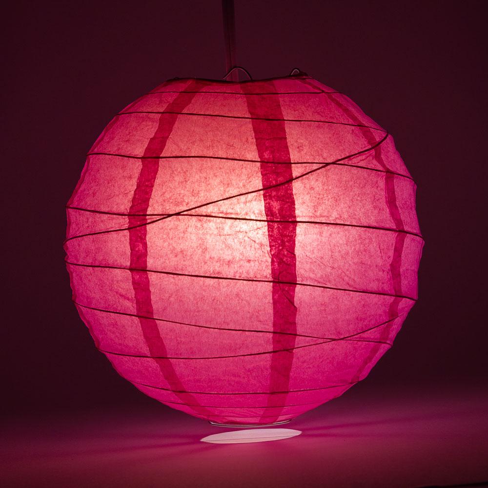 BULK PACK (5) 20&quot; Fuchsia / Hot Pink Round Paper Lantern, Crisscross Ribbing, Chinese Hanging Wedding &amp; Party Decoration